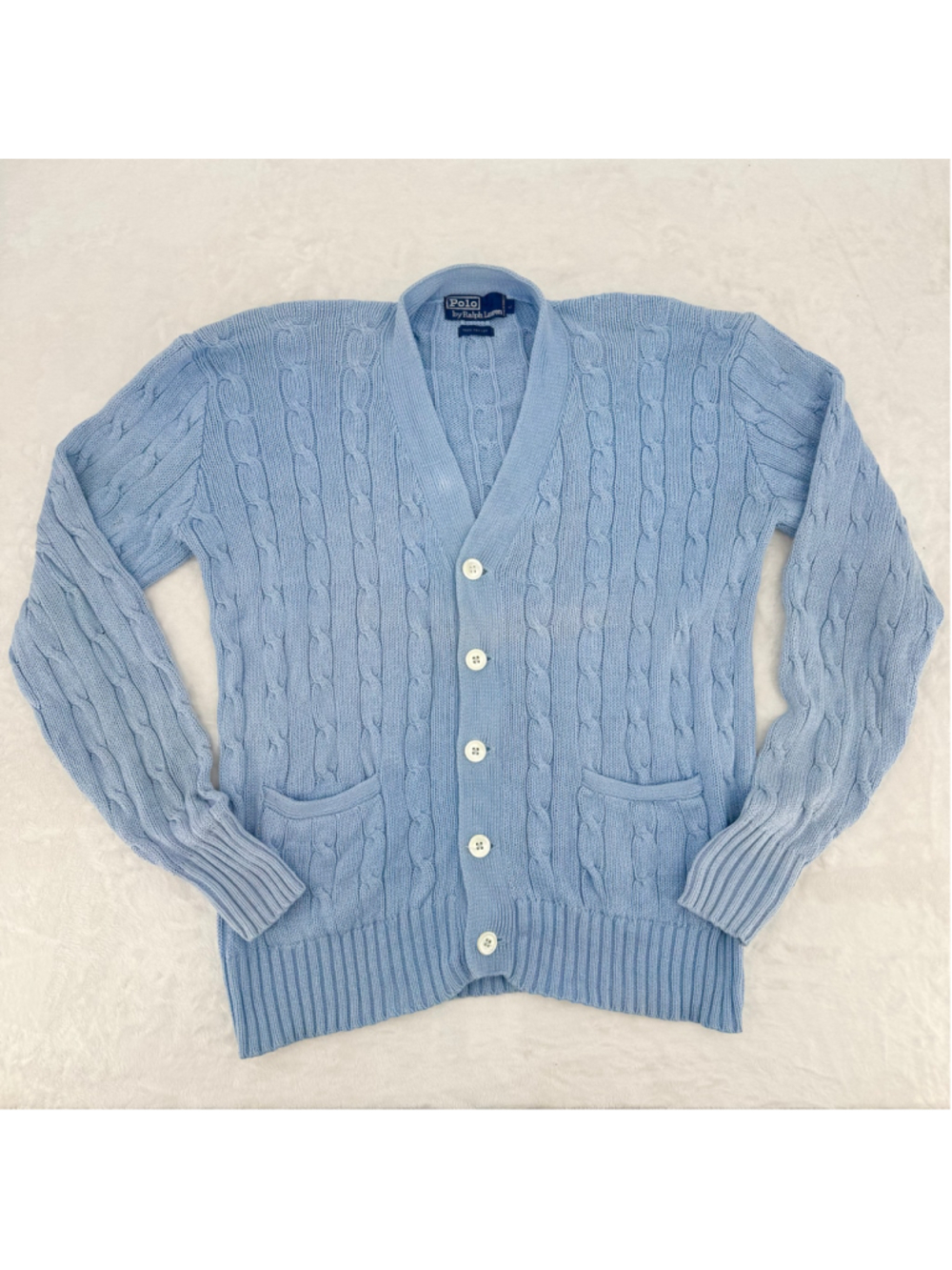 Polo Ralph Lauren Cable Knit Cardigan Sweater Blue 100% Cotton Vintage Heritage